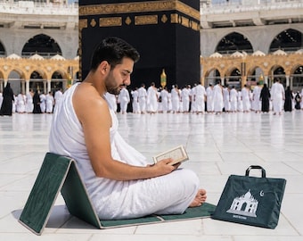 Quality thick large Prayer Mat rugs, back rest picnic seat foldable in a bag