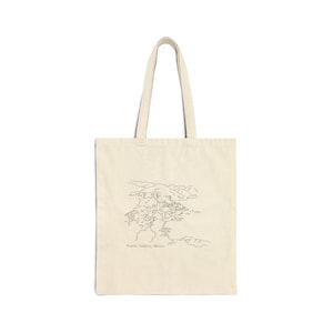 Puerto Vallarta Mexico Shoreline Tote Bag, Jalisco Souvenir Cotton Canvas Hand Drawn Natural Black Ink Drawing, Custom Unique Beach Travel