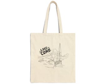 Bolsa de lona de algodón del lago de Como, Italia: recuerdo con líneas dibujadas a mano