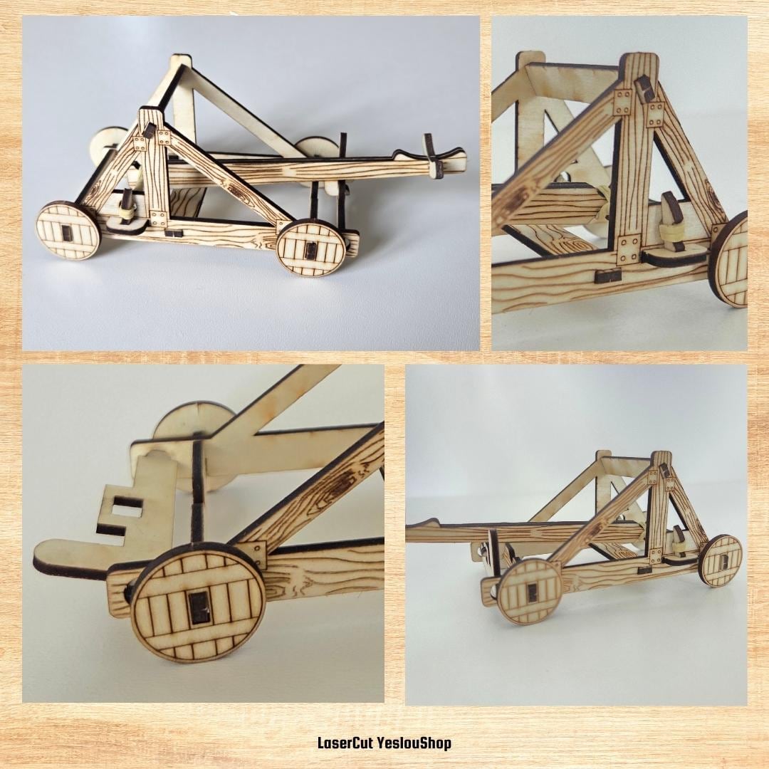 Catapult Laser Cuter Layout Medieval Catapult Laser Cut File – Functional 3D Puzzle Toy (SVG, DXF ...