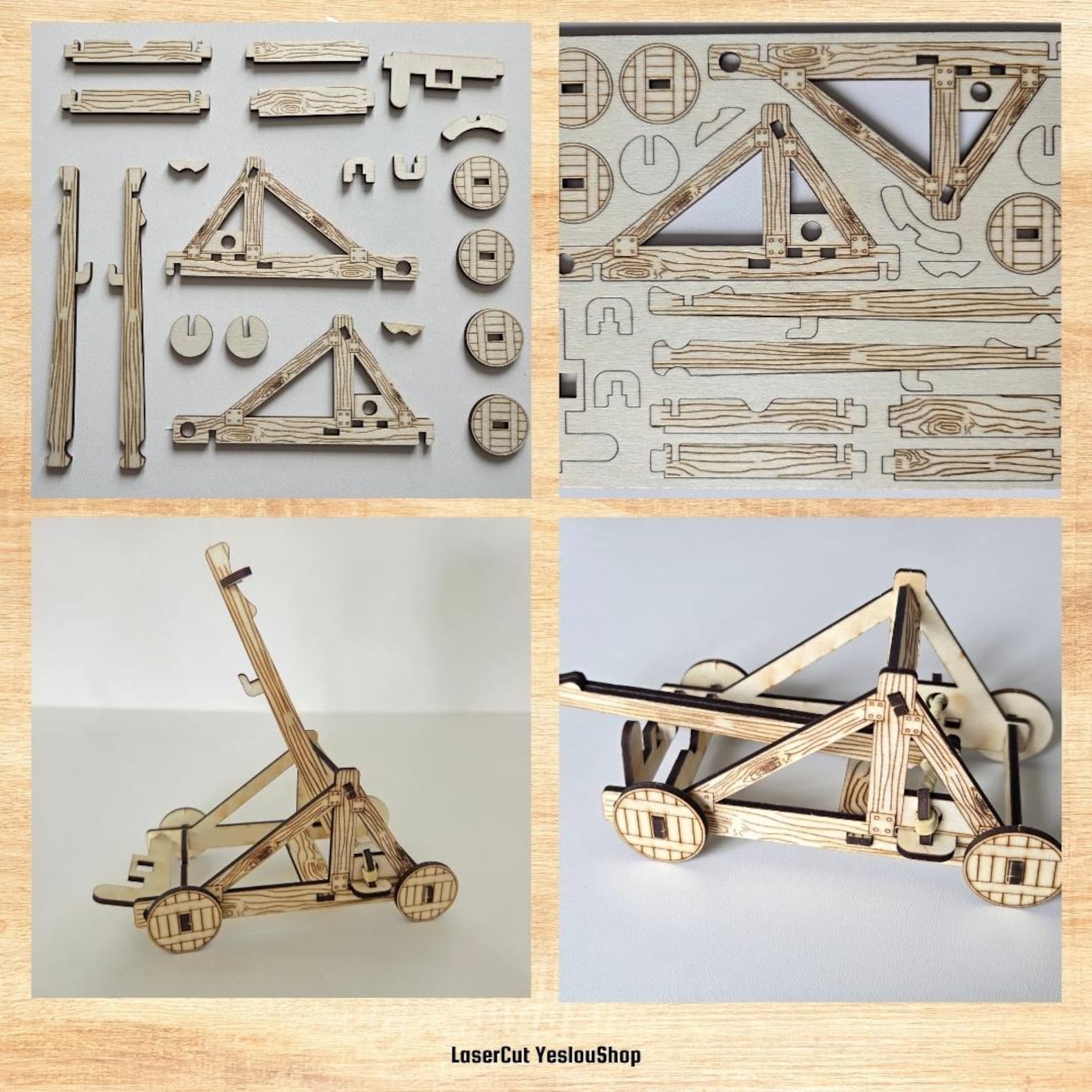 Catapult Laser Cuter Layout Medieval Catapult Laser Cut File – Functional 3D Puzzle Toy (SVG, DXF ...