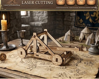 Medieval Catapult Laser Cut File – Functional 3D Puzzle Toy (SVG, DXF, LBRN2)