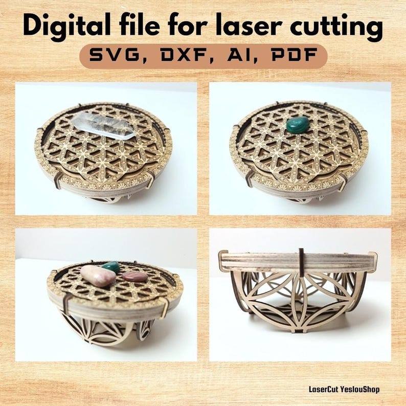 Soporte de cristal 3D, archivo de corte láser, diseño Flor de la Vida para exhibición imagen 2