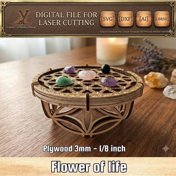 3D Crystal Stand Laser Cut File, Flower of Life Design for Display