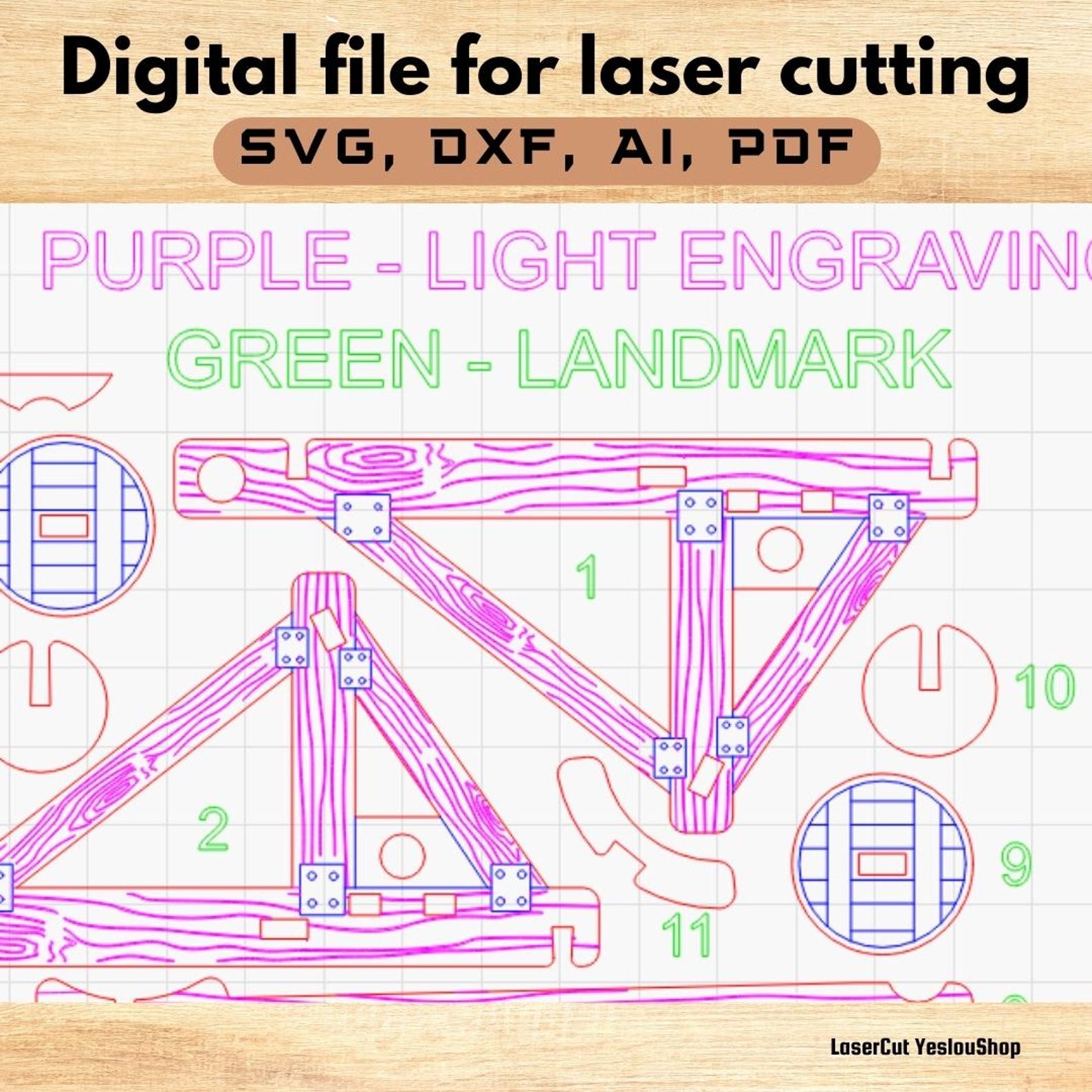 Catapult Laser Cuter Layout Medieval Catapult Laser Cut File – Functional 3D Puzzle Toy (SVG, DXF ...