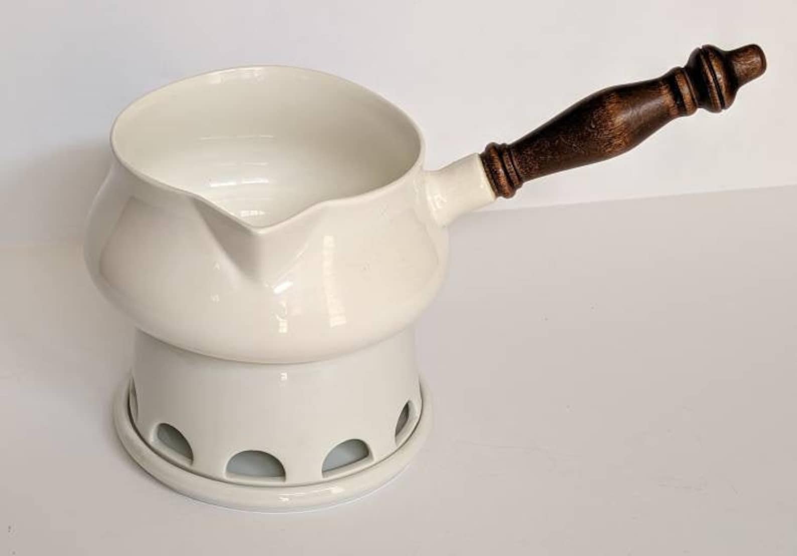 Classic White Fondue Pot With Warmer 70s Vintage Etsy