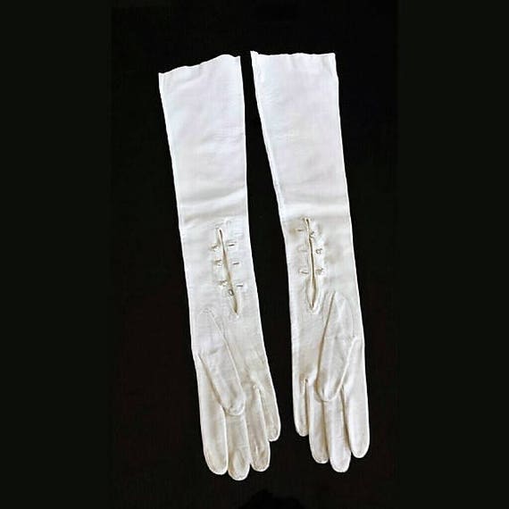 Vintage Kid Leather Evening Gloves with Pearl But… - image 4