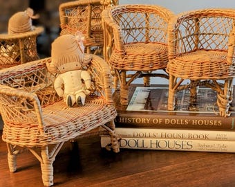 Doll-sized Wicker Settee & Chairs 3 Piece Set - Vintage Estate Find