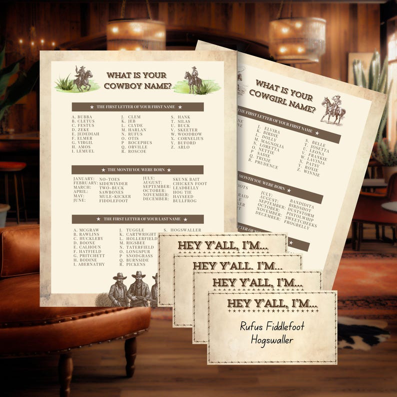 Western Theme Party Game, What is Your Cowboy or Cowgirl Name, Funny ...