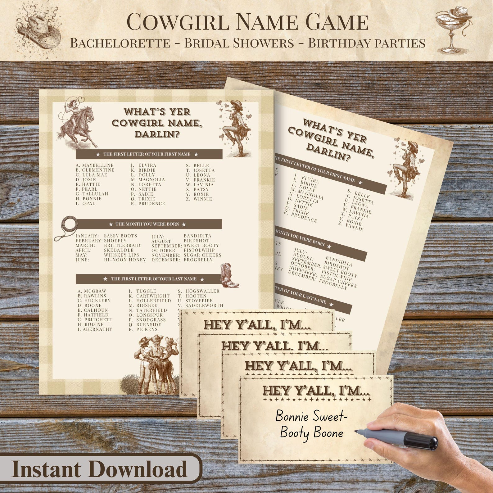 Whats Your Cowgirl Name Party Game | Western Bachelorette Birthday ...