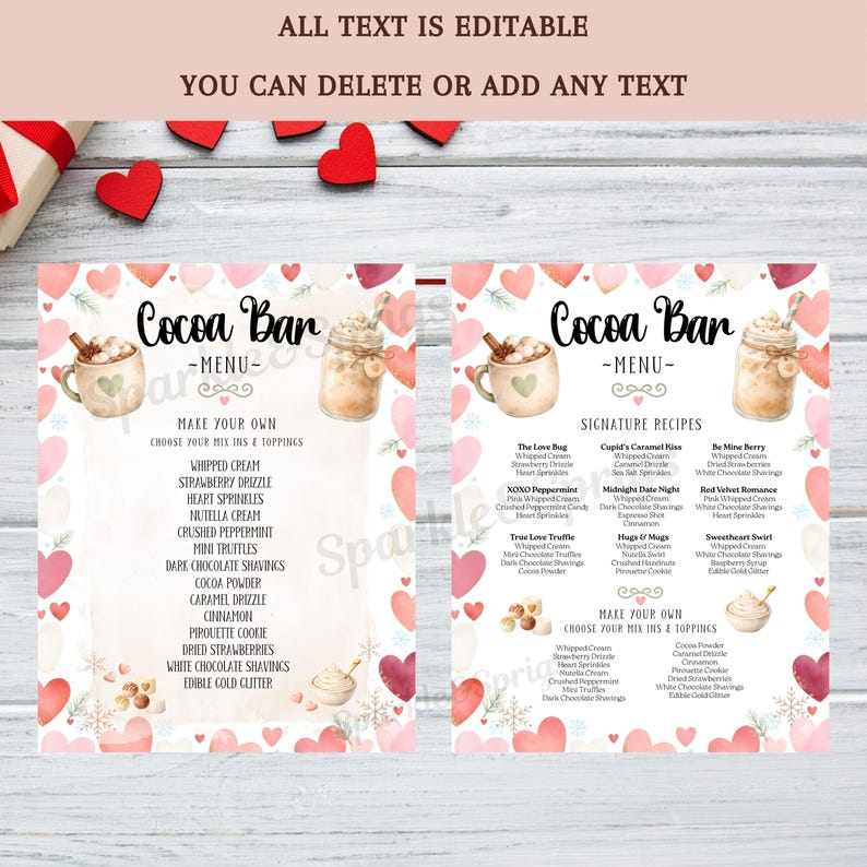 Sweetheart Cocoa Bar Menu Set | Valentine Hot Chocolate Bar Sign ...