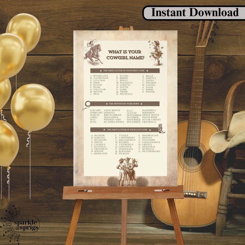 Whats Your Cowgirl Name Party Game | Western Bachelorette Birthday ...