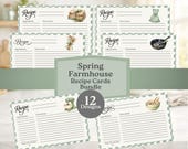 Spring Farmhouse Recipe Cards Bundle | 12 pc set 4x6" Printable | Sage Green Plaid | Instant Download Shower & Party Baking Cookie Exchange