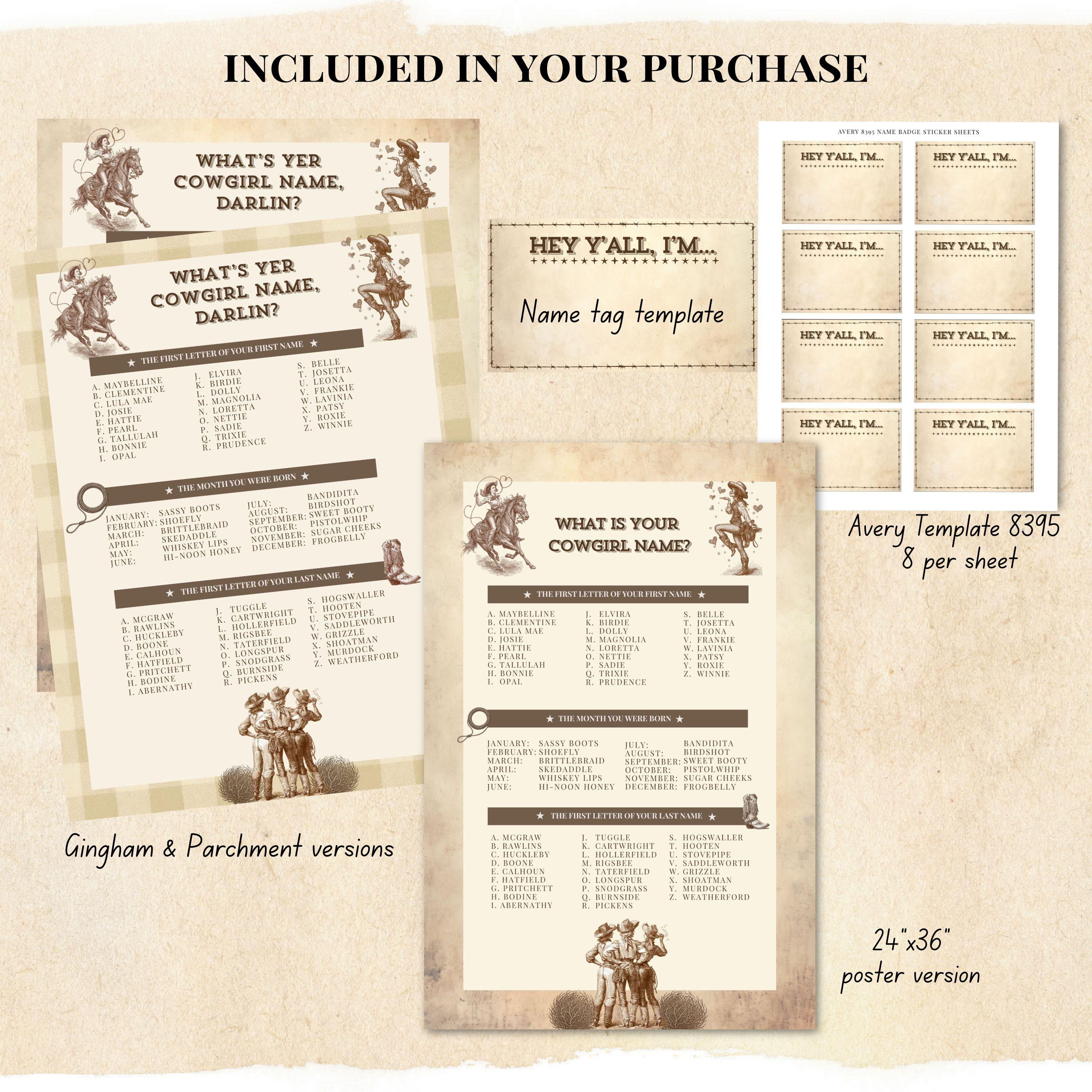 Whats Your Cowgirl Name Party Game | Western Bachelorette Birthday ...