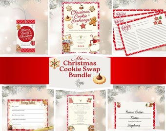 May include: A Christmas Cookie Swap Bundle with various festive elements. Includes recipe cards, a voting ballot, and a tag that says "Have a Sweet Christmas." The bundle features gingerbread men, cookies, and a mug of hot cocoa.