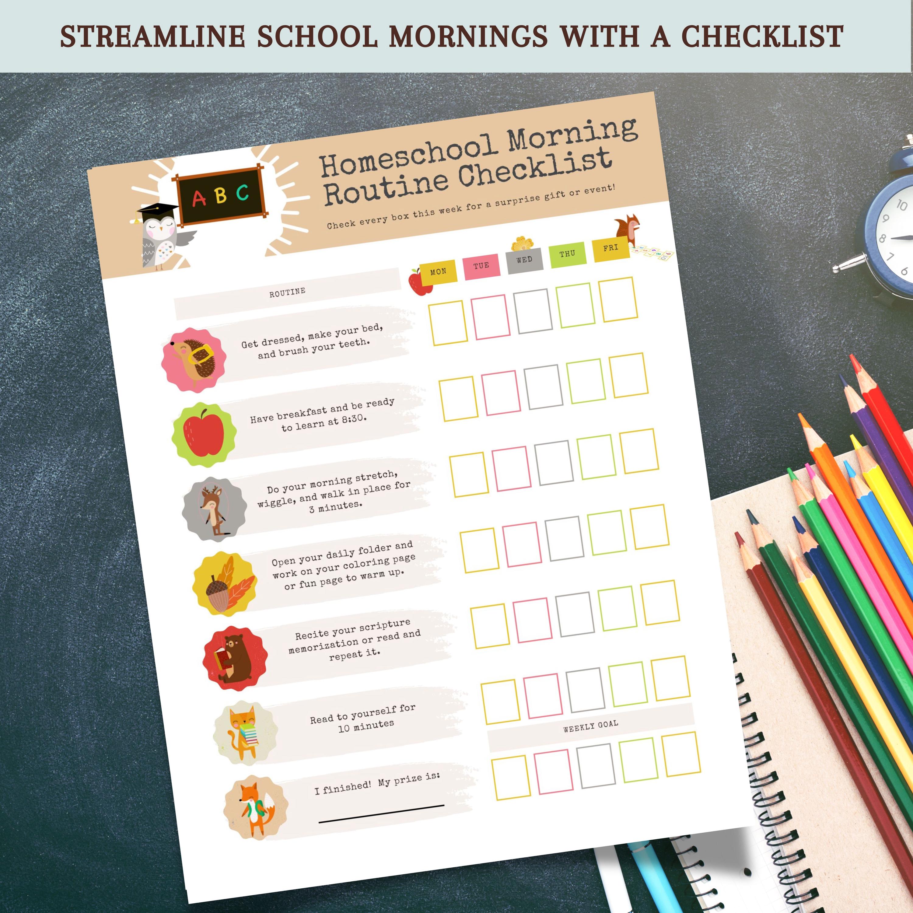Homeschool Morning Routine Checklist Challenge Reward Chart for