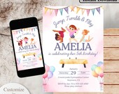 Gymnastics Birthday Party Invitation for Girl, Jump Tumble Play Invite Pastel Pink Customizable Invite Digital or Printable 5th 6th Any Age