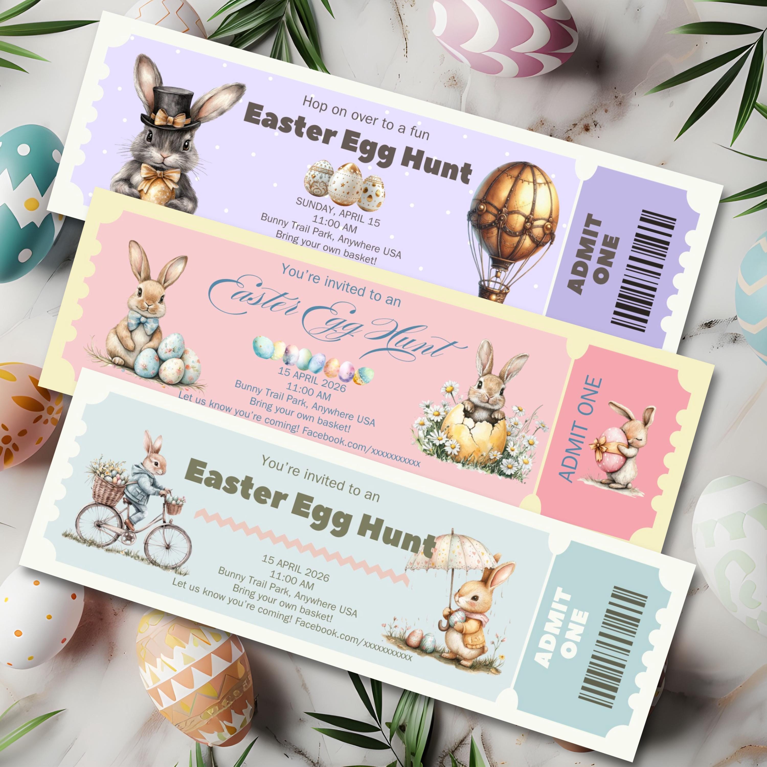 Easter Egg Hunt Ticket Invitation 3 Piece Bundle, Easter Coupon Voucher ...