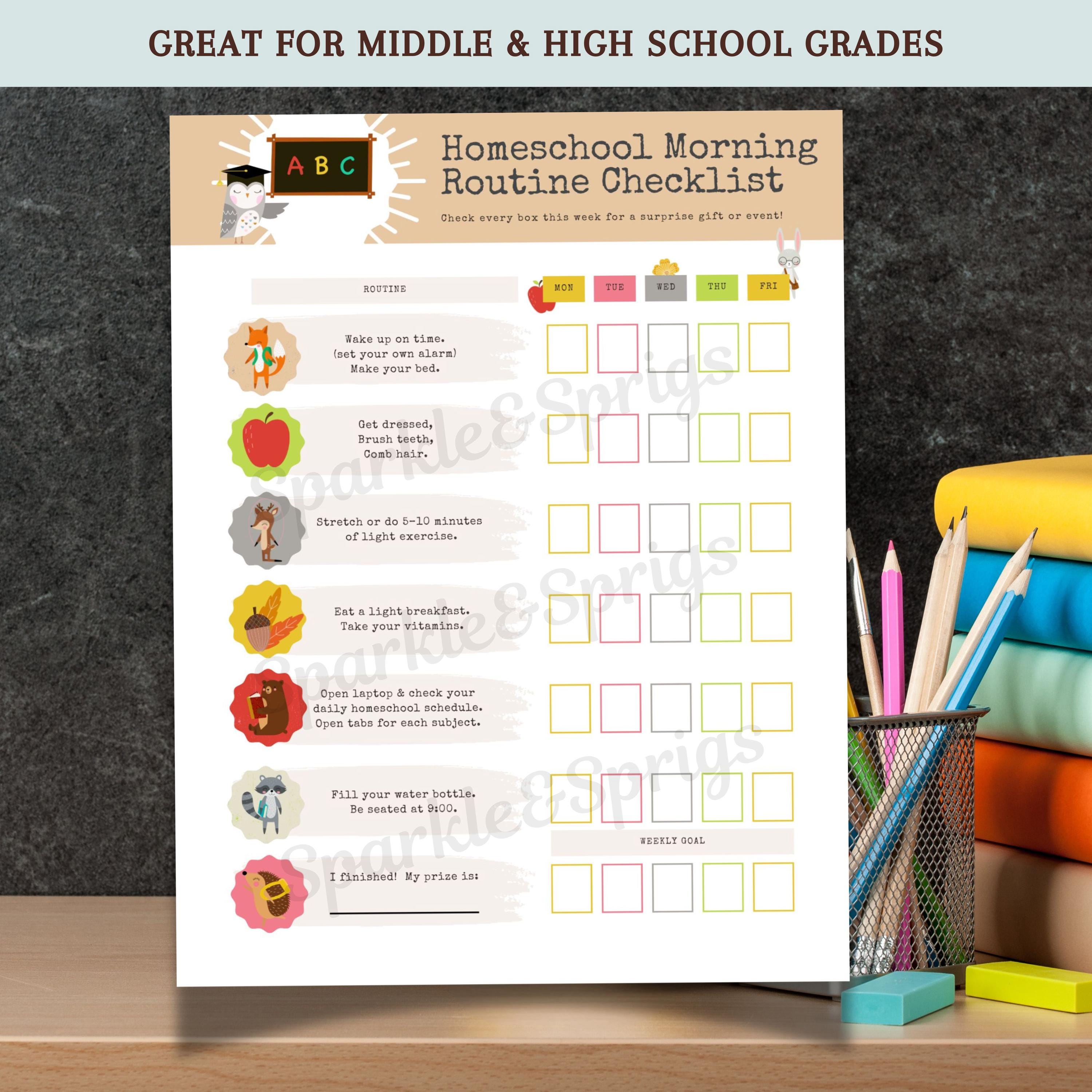 Homeschool Morning Routine Checklist Challenge Reward Chart for Middle