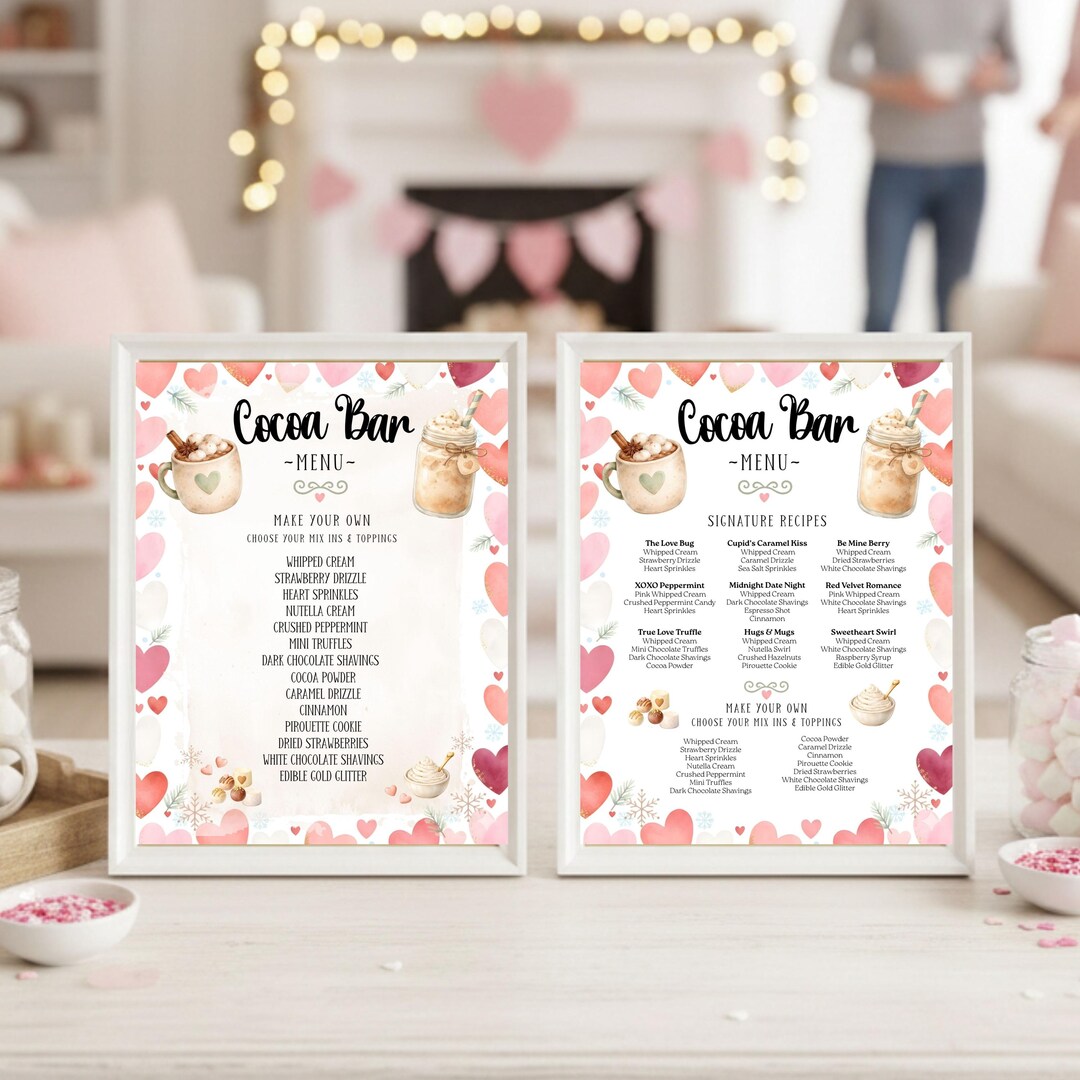 Sweetheart Cocoa Bar Menu Set | Valentine Hot Chocolate Bar Sign ...