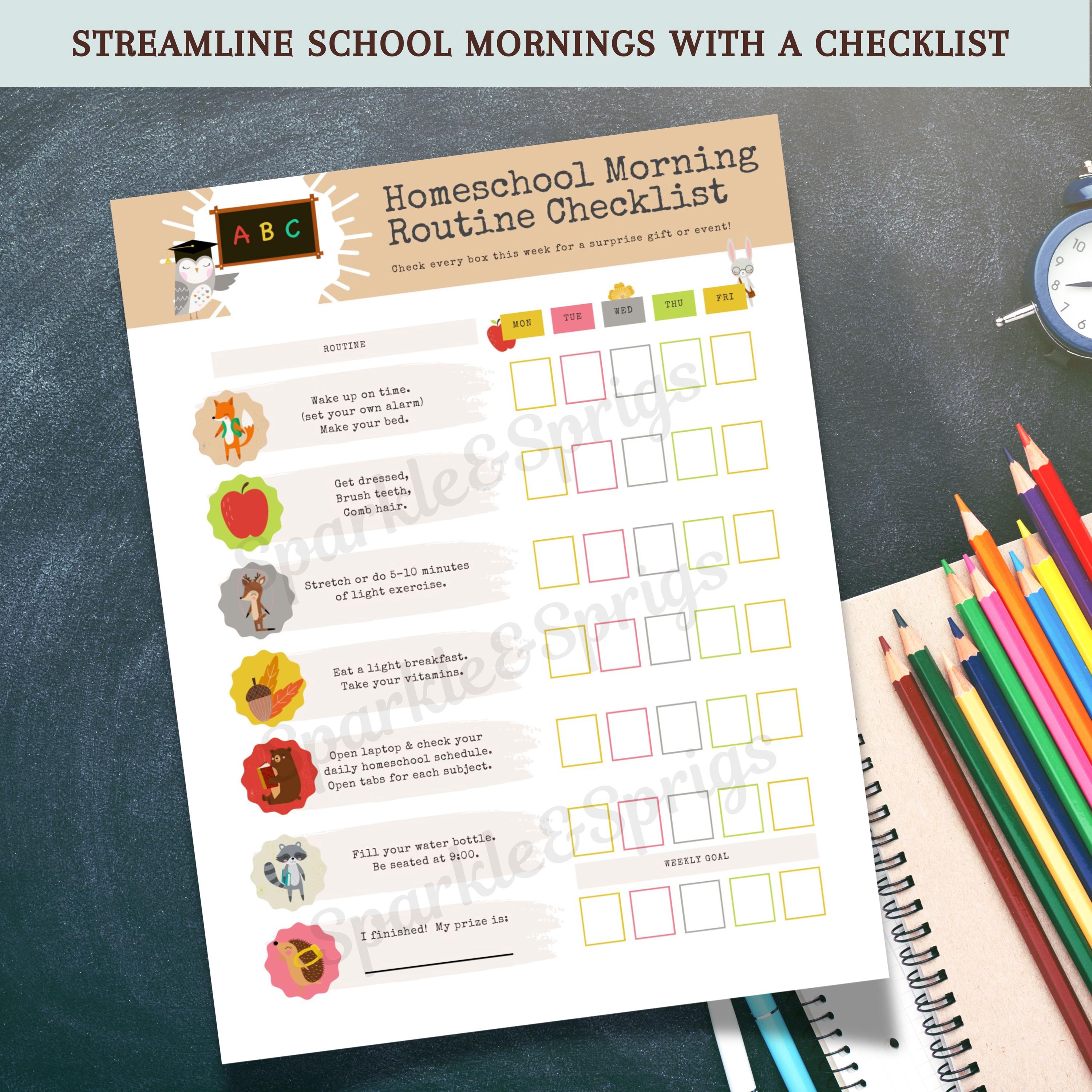 Homeschool Morning Routine Checklist Challenge Reward Chart for Middle ...