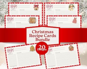 Weihnachts-Rezeptkarten-Bundle | 20 gemütlich Urlaub 4x6" Printable | Rot karierte Küche Briefpapier | Sofortiger Download Geschenk Börse