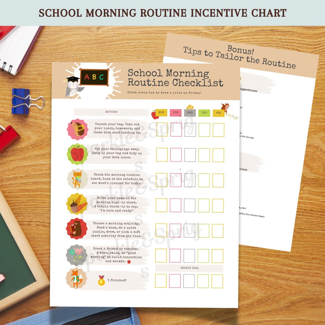 School Morning Routine Checklist Challenge Reward Chart for Elementary ...