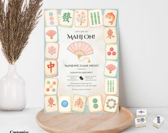 Mahjong Game Night Invitation | Let’s Get Our Mahj On | Watercolor Tile Party Invite | Girls Night Game Printable | Instant Download Evite