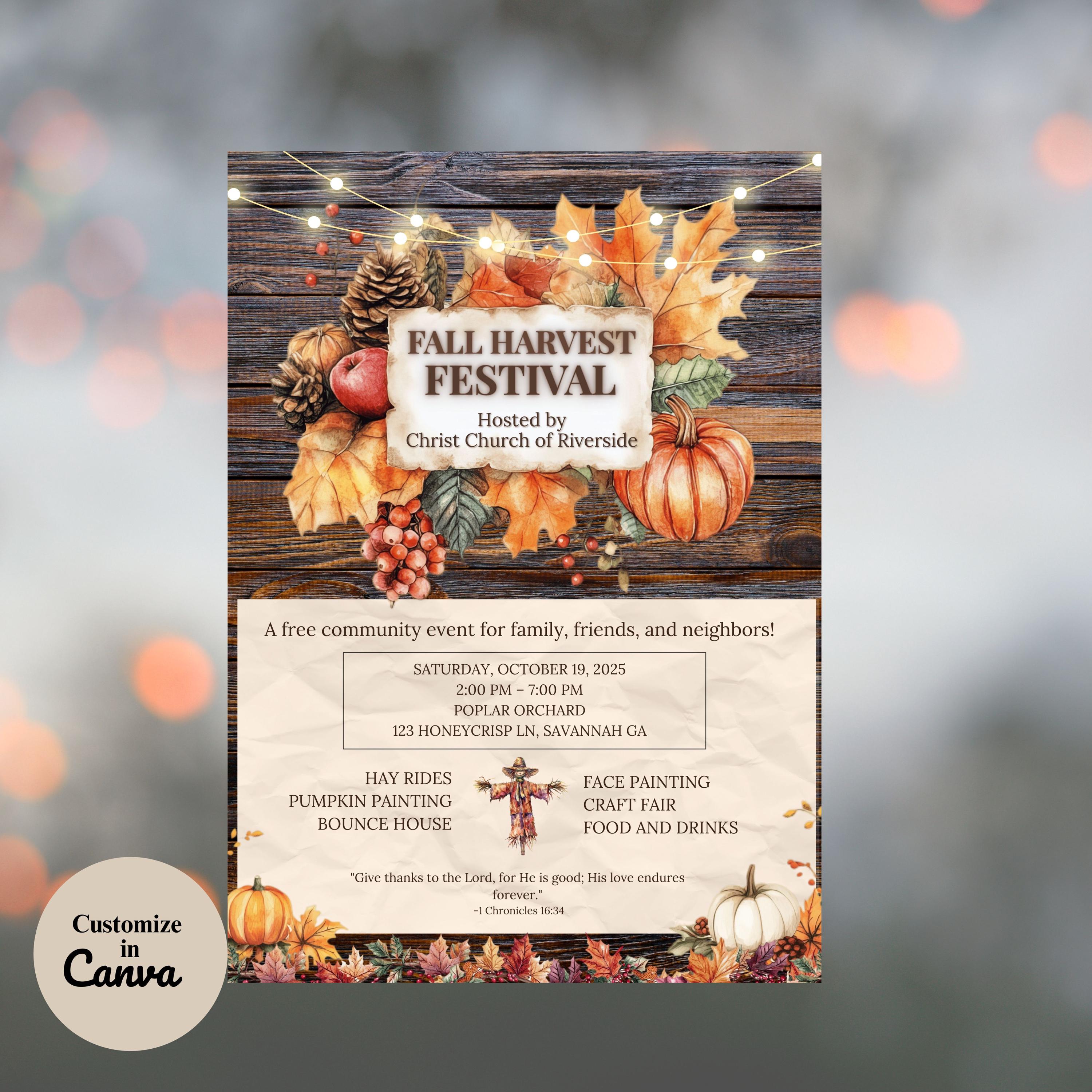 Rustic Event Flyer Rustic Fall Harvest Festival Flyer for Churches, Community Groups, and ...
