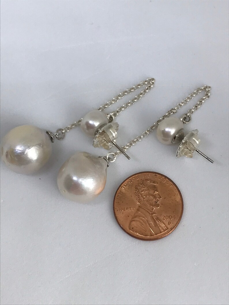 Baroque Pearl Drop Silver Earrings;  Edison Pearl Dangling Earrings; Double Pearl Earrings; small pearl stud; Bridal jewelry;