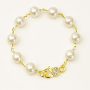 Handmade Pearl Bracelet – Freshwater Pearls Gold Filled Wire Wrapped with CZ Lobster Clasp – Bridal Jewelry Gift – Custom Length 6”–8”