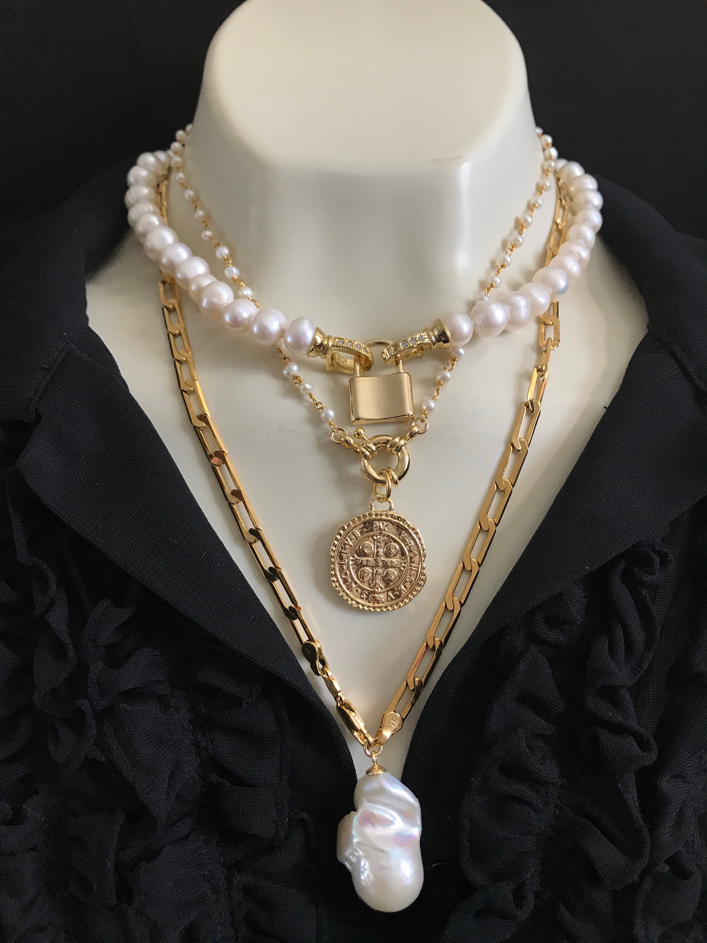 CHANEL, Jewelry, Chanel Pearl Medallion Multistrand Necklace