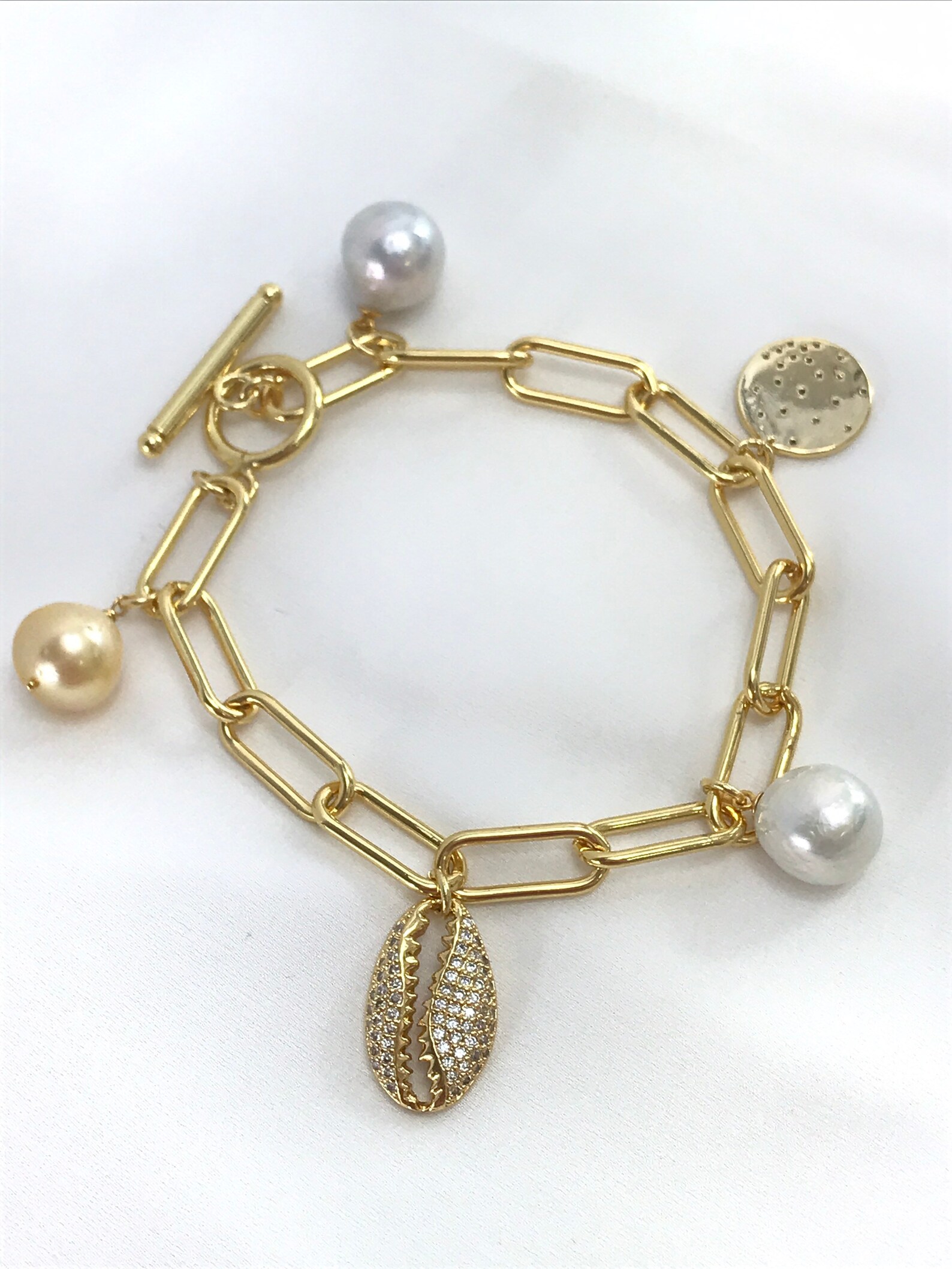 Pearl Gold Charm bracelet Gold Chain Pearl Bracelet with Etsy
