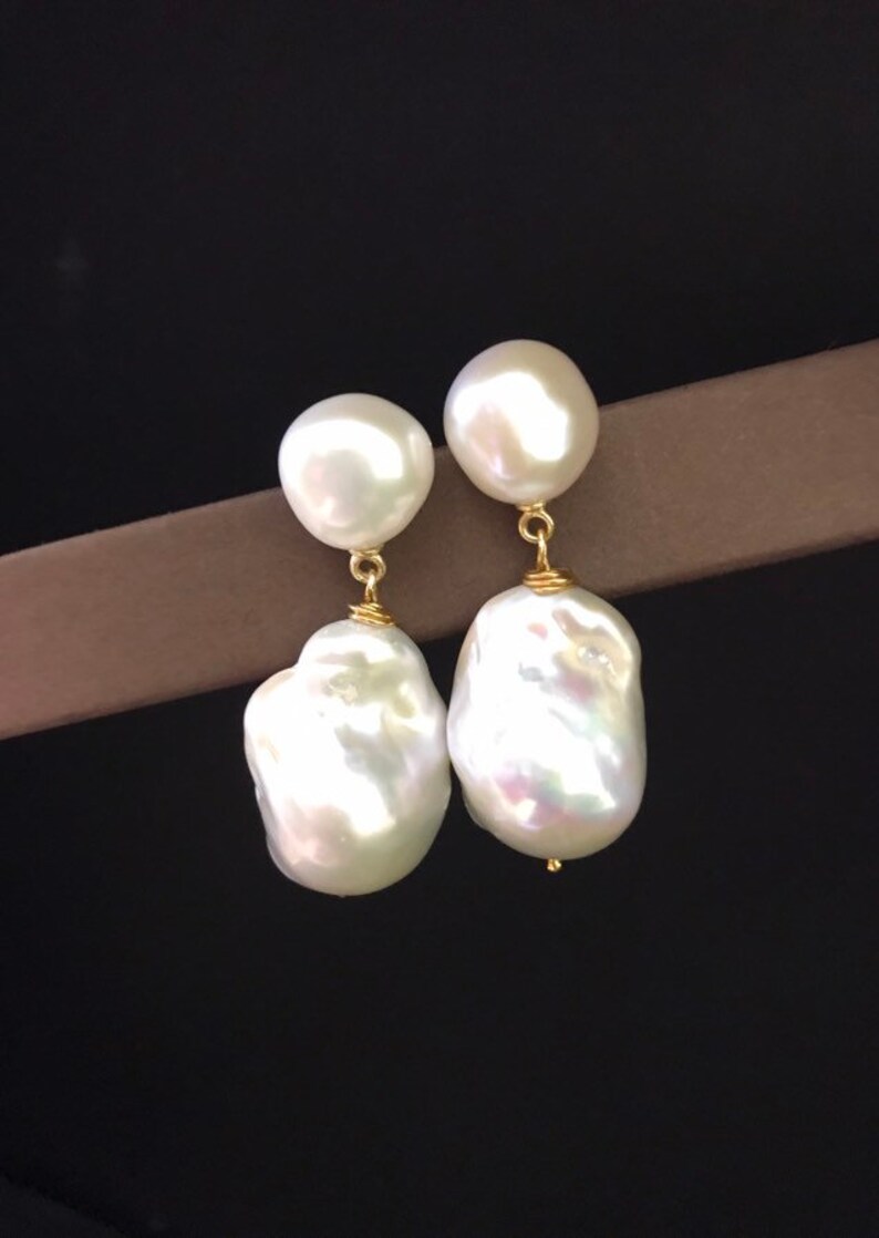 Baroque Pearl Earrings Large Baroque Pearl Dangling | Etsy