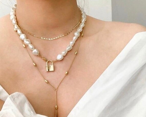 Pearl on sale padlock necklace