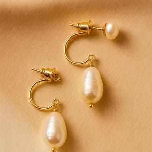 Dainty Freshwater Pearl Ear Jacket Earrings – 14K Gold Plated 2-in-1 Detachable Studs – Elegant Bridal, Office & Everyday Jewelry