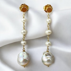 Dainty bridal pearl drop earrings; baroque dangling; Long Pearl earrings; wedding pearl earrings; dangle drop earrings; bridesmaids gift