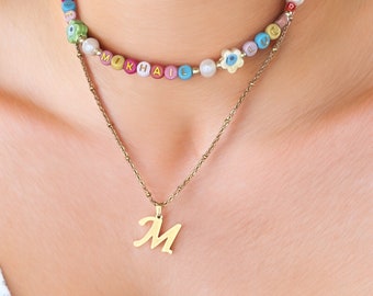 Personalized beaded necklace; colorful statement necklace; personalized name necklace;  gifts for mom; gifts for grandma