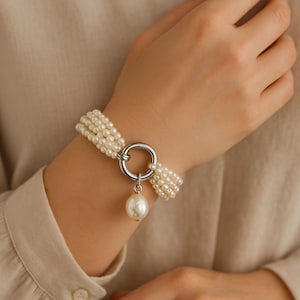 Handgeflochtenes Perlenarmband: Barockperle Charm, Silberverschluss