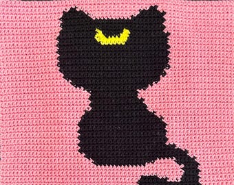 Luna Crochet Tapestry| Sailor Moon Cat Crochet Flatwork| Beginner Friendly
