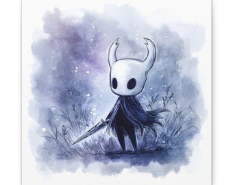 Hollow Knight Watercolor Canvas, Chibi Indie Game Wall Art, Fantasy Gaming Decor, Gamer Room Aesthetic Poster