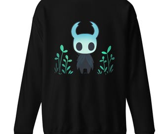 Glowing Hollow Knight T-Shirt – Chibi Knight in Forest Indie Game Sweatshirt, Gamer Sweatshirt, Video Game Aesthetic Unisex Apparel