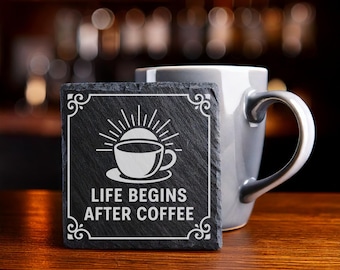 4 frases sobre café y latte Archivos digitales para grabar posavasos de pizarra (PNG) Volumen II
