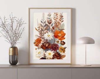 Poster floreale vintage, arte murale botanica rustica, download digitale