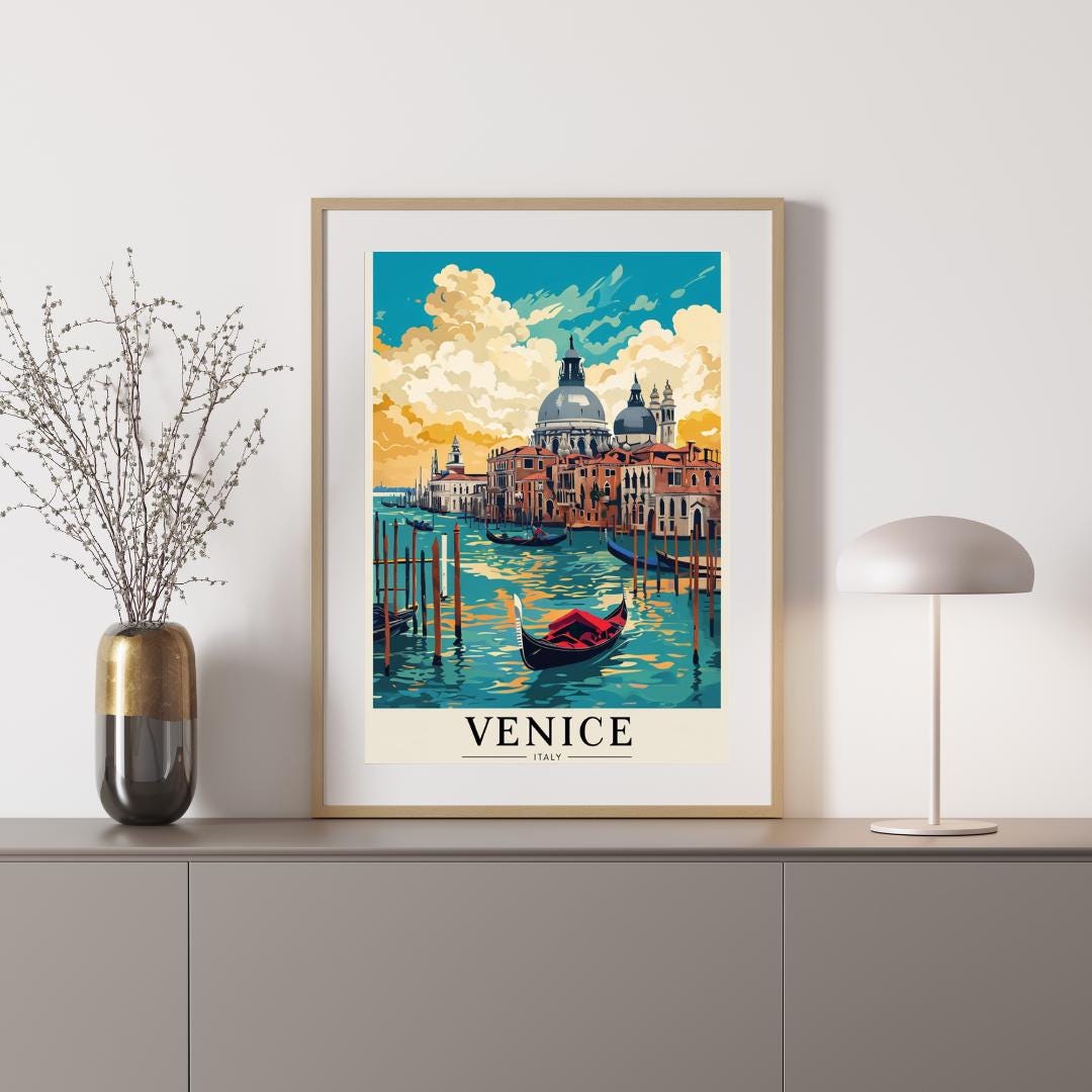 Poster di viaggio di Venezia, Italia, stampa europea vintage, arte murale digitale