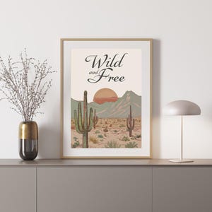 Wild and Free Poster, Boho Desert Landscape Art, Digital Download