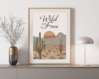 Poster &quot;Selvaggio e libertà&quot;, arte del paesaggio desertico bohémien, download digitale