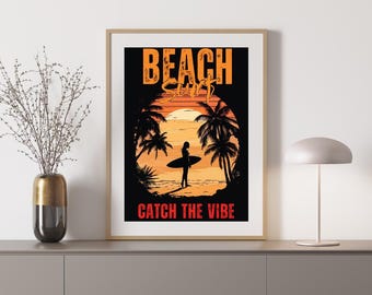 Poster di surf da spiaggia, stampa artistica da parete retrò, download digitale
