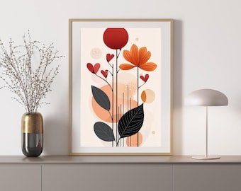 Poster di fiori selvatici, arte murale botanica minimalista, download digitale