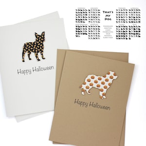 Halloween de chien de Zazzle.be Liste d'envies Vous avez des idées ? Plus de 200 races de chiens au choix | Motif bonbons au maïs ou citrouille | Carte simple avec enveloppe | Base kraft brun ou blanc